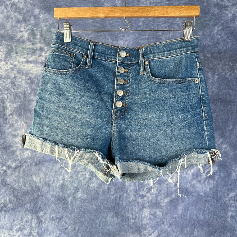 Madewell High-Rise Denim Shorts Button Fly Raw Hem 26